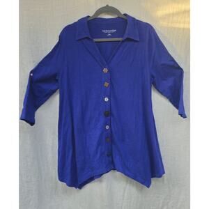 Soft Surroundings sz Lrge Royal Blue 3/4 Sleeve Laggenlook art to wear boho top